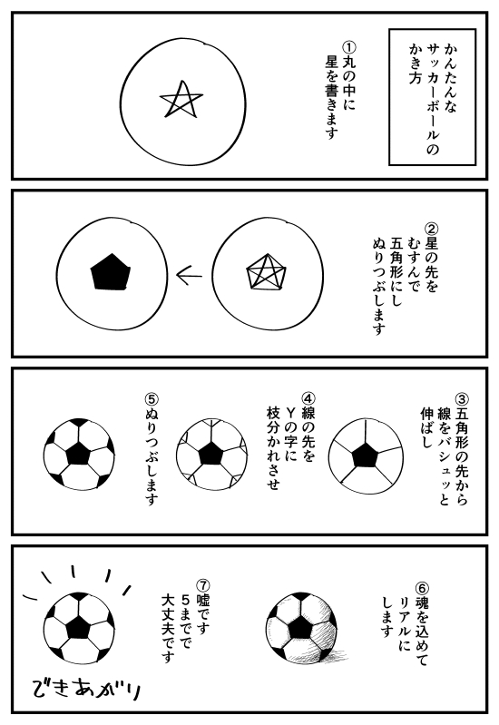 かんたんなサッカーボールのかき方 はらまき